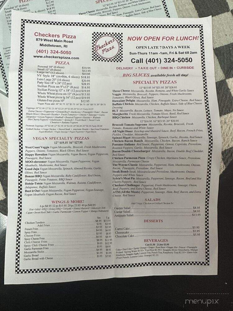 Checkers Pizza - Middletown, RI menu_pic