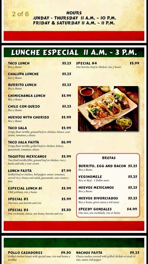 Cazadores - Shelbyville, TN menu_pic