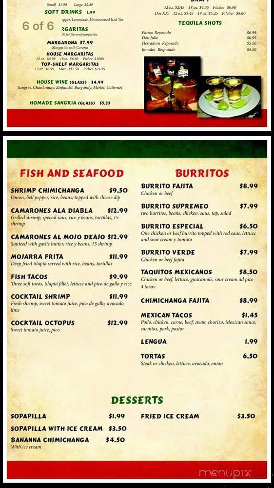 Cazadores - Shelbyville, TN menu_pic