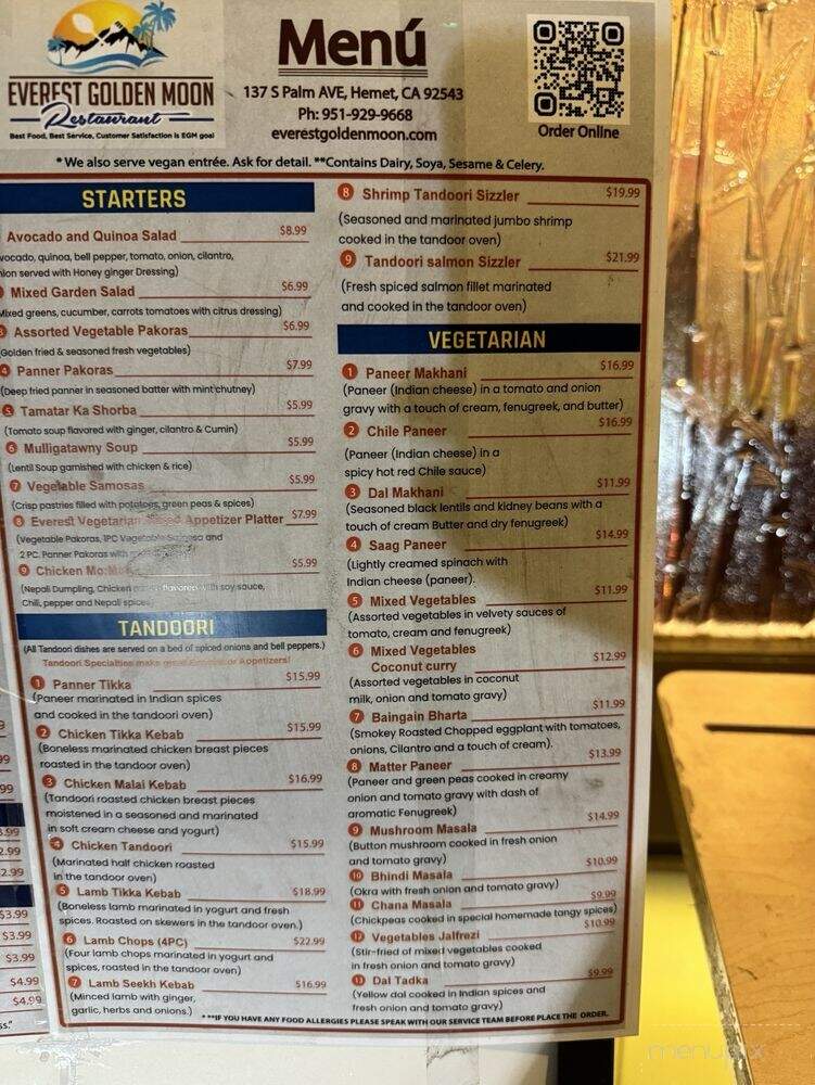 Everest Golden Moon Restaurent - Hemet, CA menu_pic