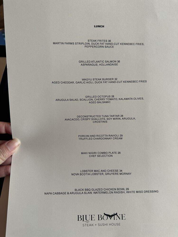 Blue Bovine Steak & Sushi House - Toronto, ON menu_pic