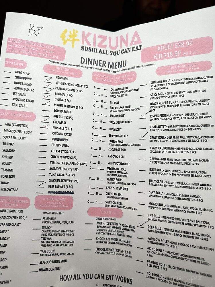 Kizuna Sushi All You Can Eat - Norcross, GA menu_pic