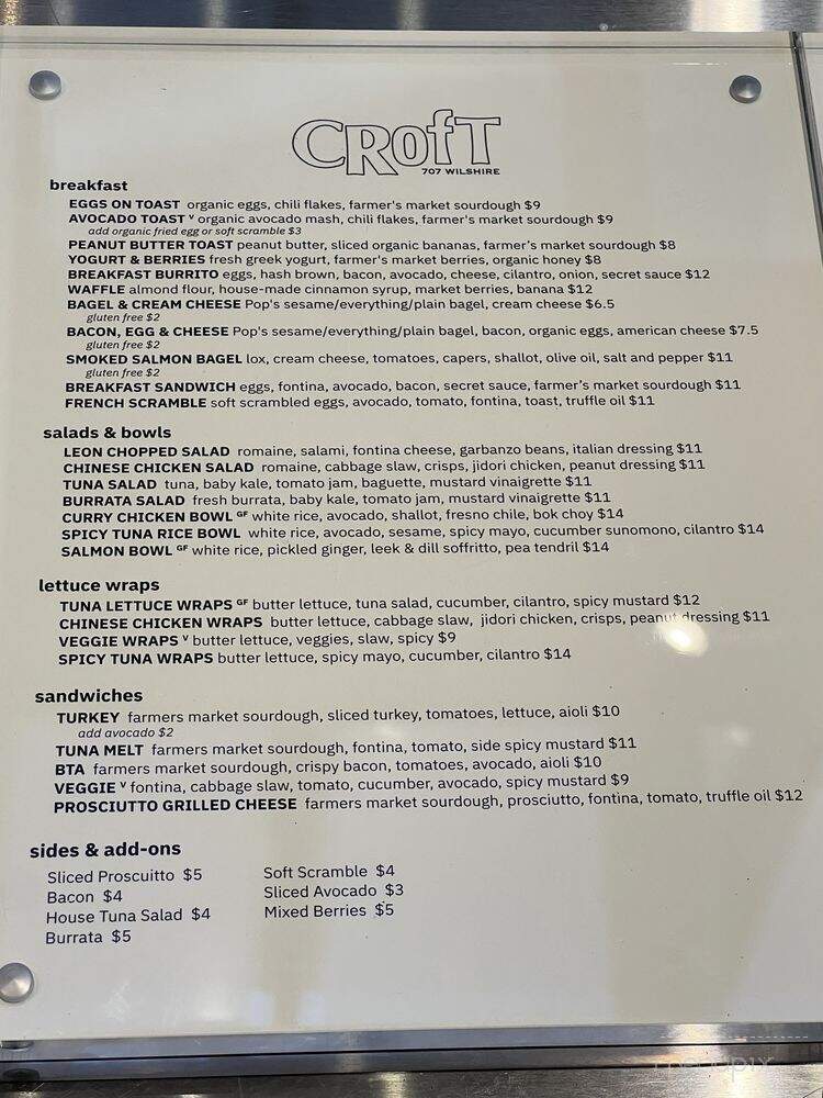 Croft Alley - Los Angeles, CA menu_pic