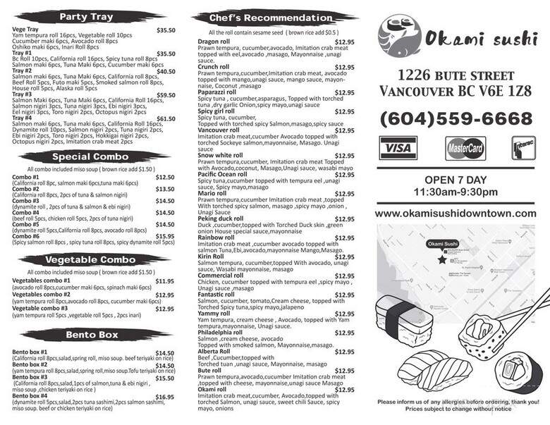 Okami Sushi - Vancouver, BC menu_pic