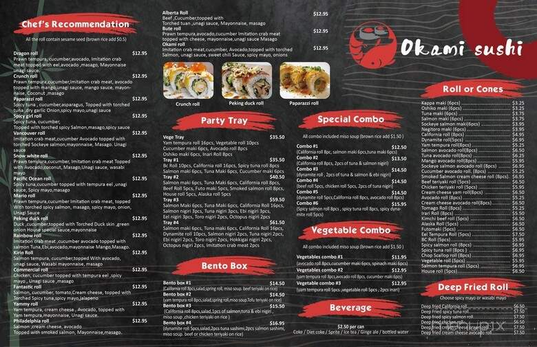 Okami Sushi - Vancouver, BC menu_pic
