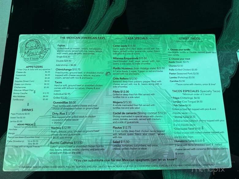 Made In Mexico Tacos and Tequila - Tuscaloosa, AL menu_pic