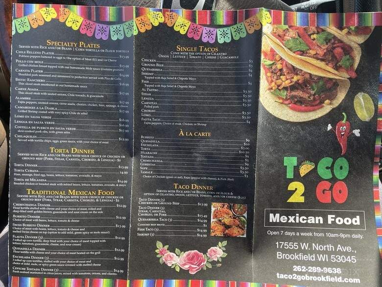Taco 2 Go - Brookfield, WI menu_pic