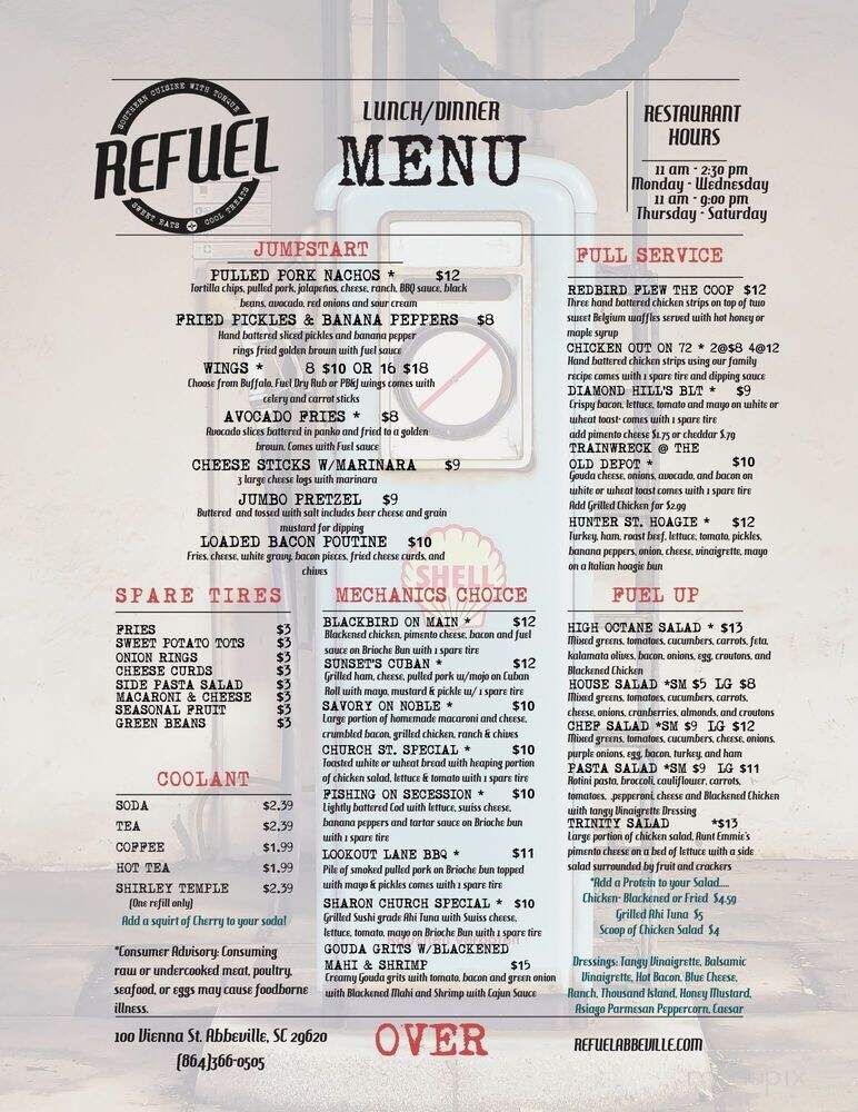 Refuel of Abbeville - Abbeville, SC menu_pic
