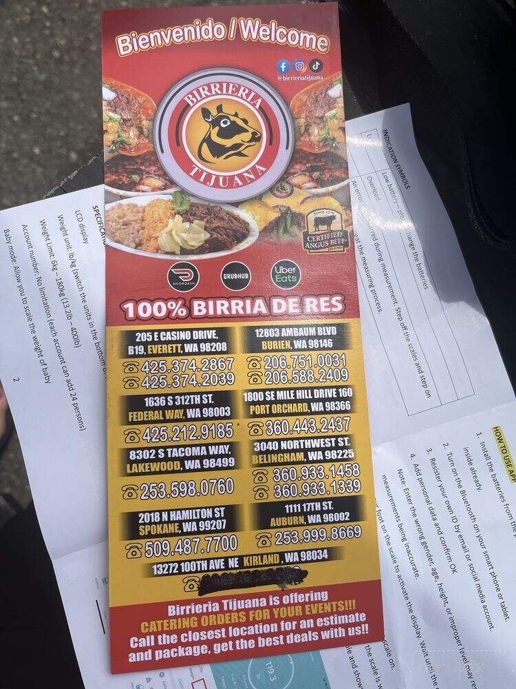 Birreria Tijuana - Kirkland, WA menu_pic