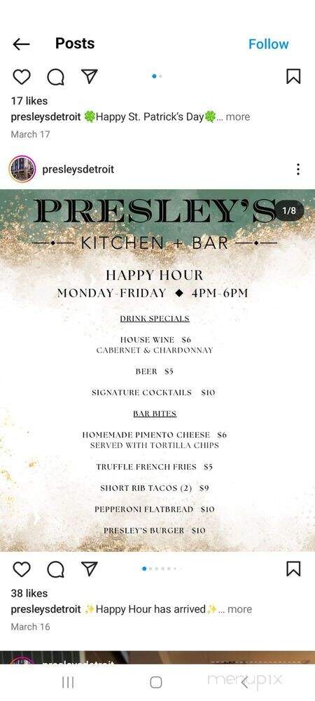 Presley's - Detroit, MI menu_pic