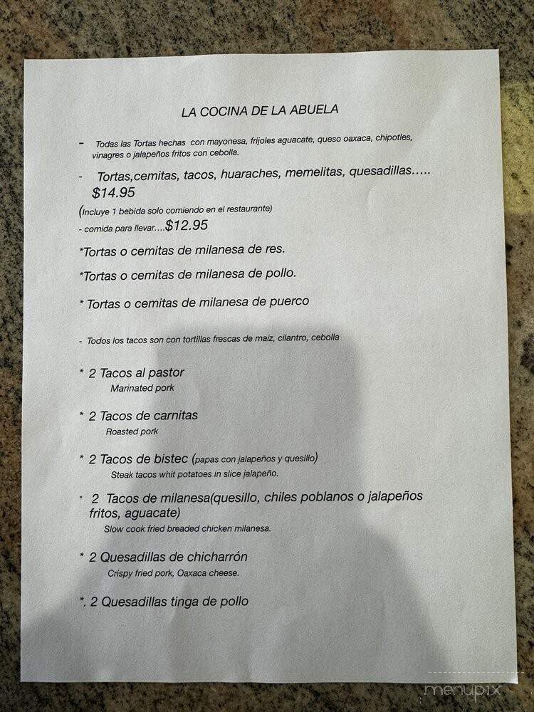 La Cocina De La Abuela - Coopersburg, PA menu_pic
