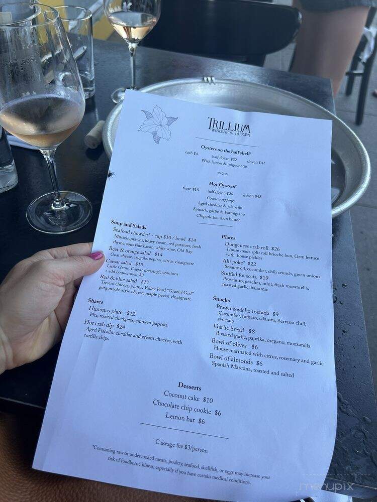 Trillium Winebar & Taproom - Guerneville, CA menu_pic