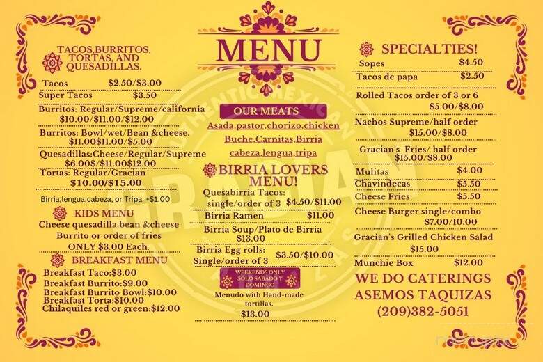 Taquizas Gracian - Merced, CA menu_pic