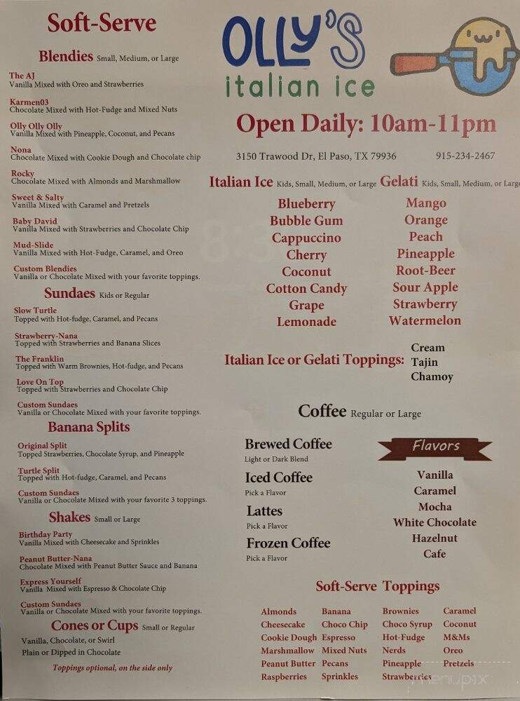 Olly's Italian Ice - El Paso, TX menu_pic