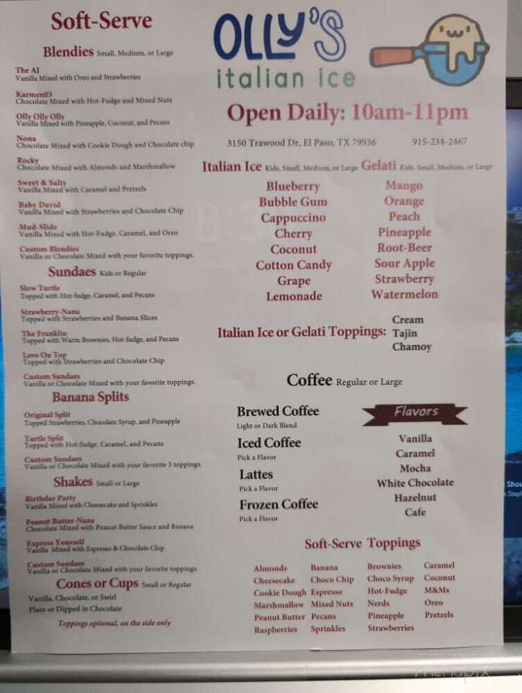 Olly's Italian Ice - El Paso, TX menu_pic