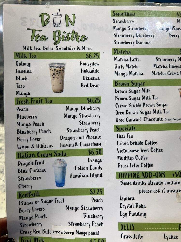 BN Tea Bistro - Cedar Hill, TX menu_pic