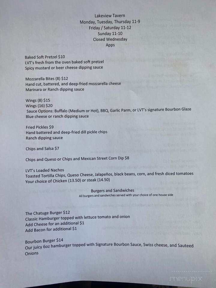 Lakeview Tavern - Hiawassee, GA menu_pic