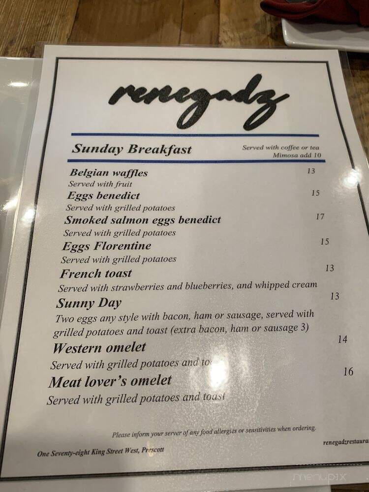 Renegadz Restaurant & Bar Lounge - Prescott, ON menu_pic