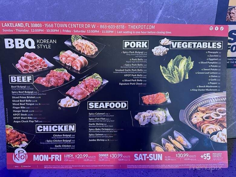 KPOT Korean BBQ & Hot Pot - Lakeland, FL menu_pic