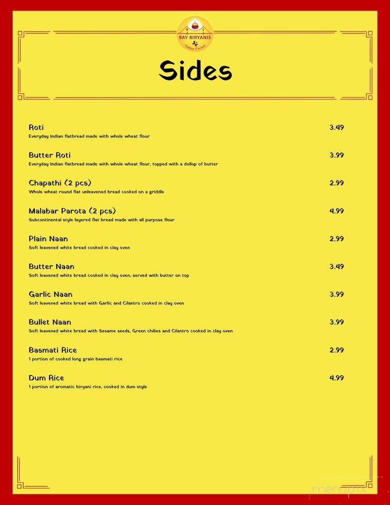 Bay Biryanis - Austin, TX menu_pic