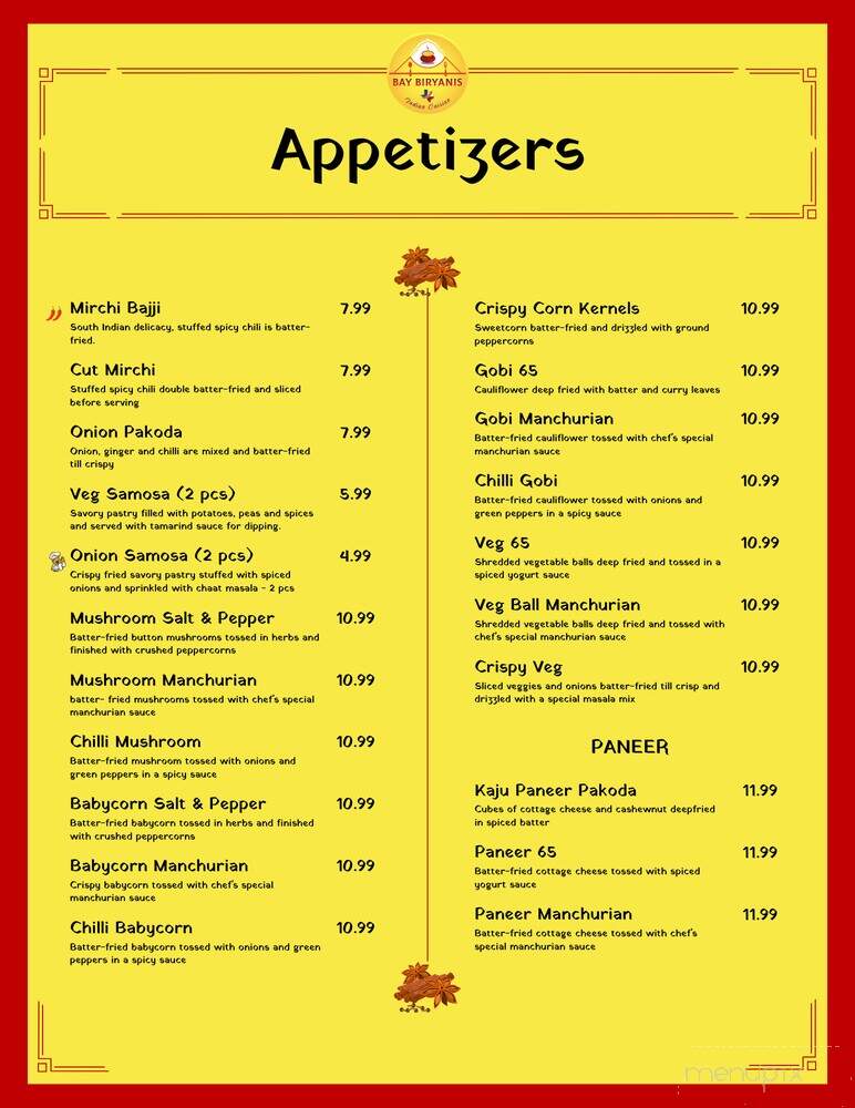 Bay Biryanis - Austin, TX menu_pic
