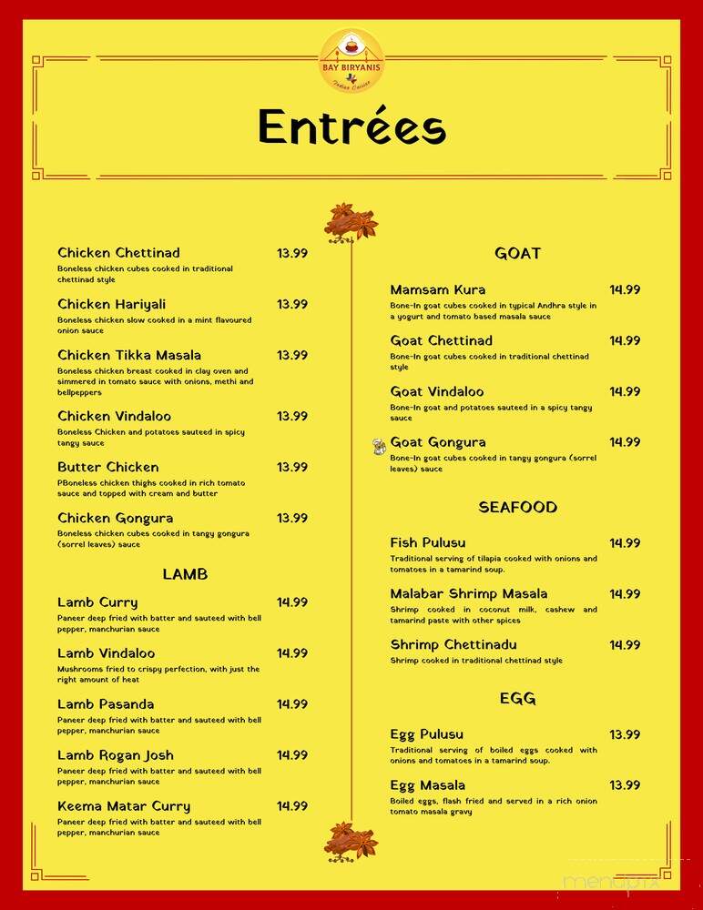 Bay Biryanis - Austin, TX menu_pic