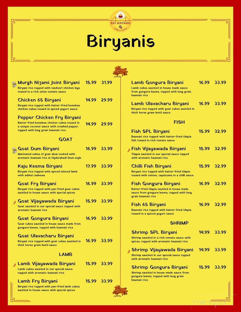 Bay Biryanis - Austin, TX menu_pic
