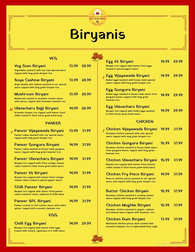 Bay Biryanis - Austin, TX menu_pic