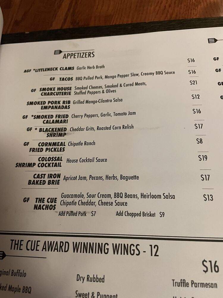 The Cue - New Milford, CT menu_pic