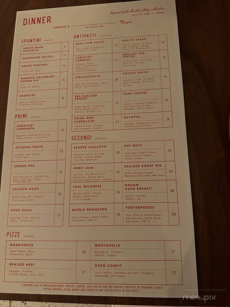 Sophia's Trattoria - Orlando, FL menu_pic