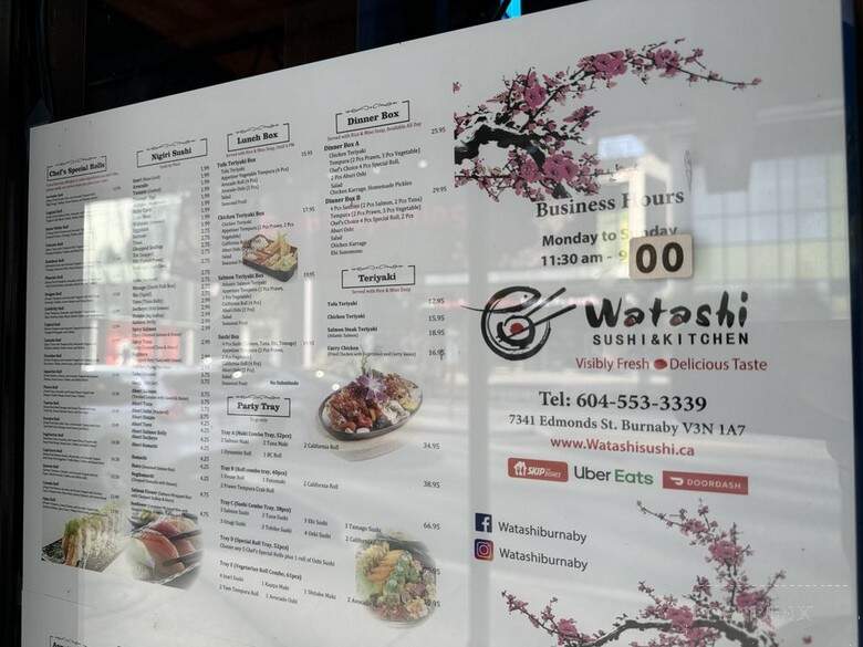 Watashi Sushi & Kitchen - Burnaby, BC menu_pic