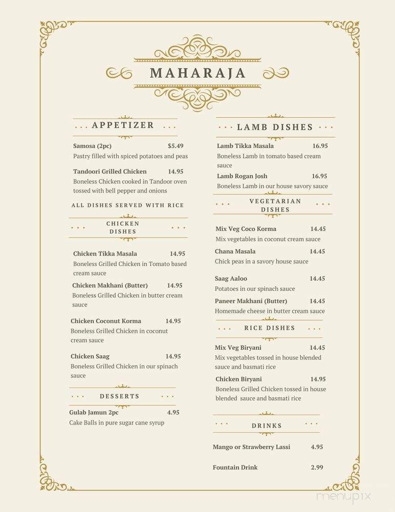 Maharaja Indian Cuisine - Kanab, UT menu_pic