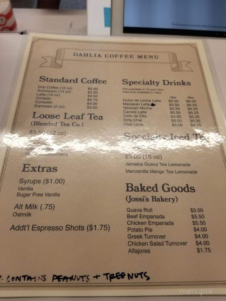 Dahlia Coffee - Cleveland, OH menu_pic