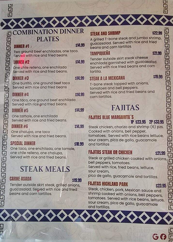 Blue Margarita's Mexican Restaurant - Highland Park, IL menu_pic