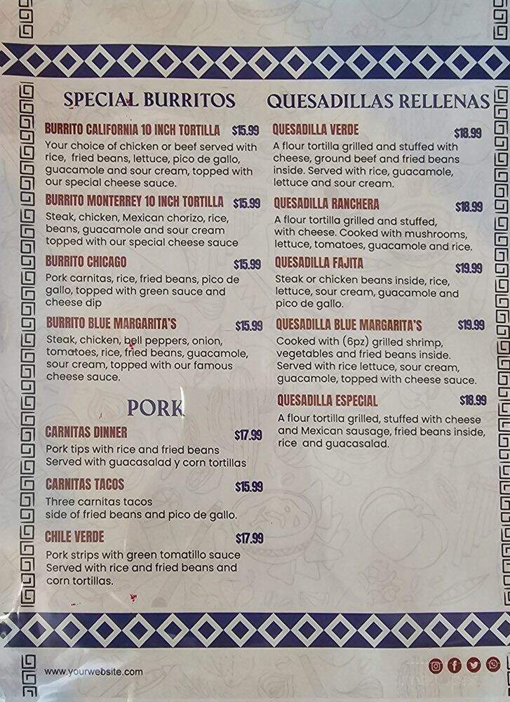 Blue Margarita's Mexican Restaurant - Highland Park, IL menu_pic