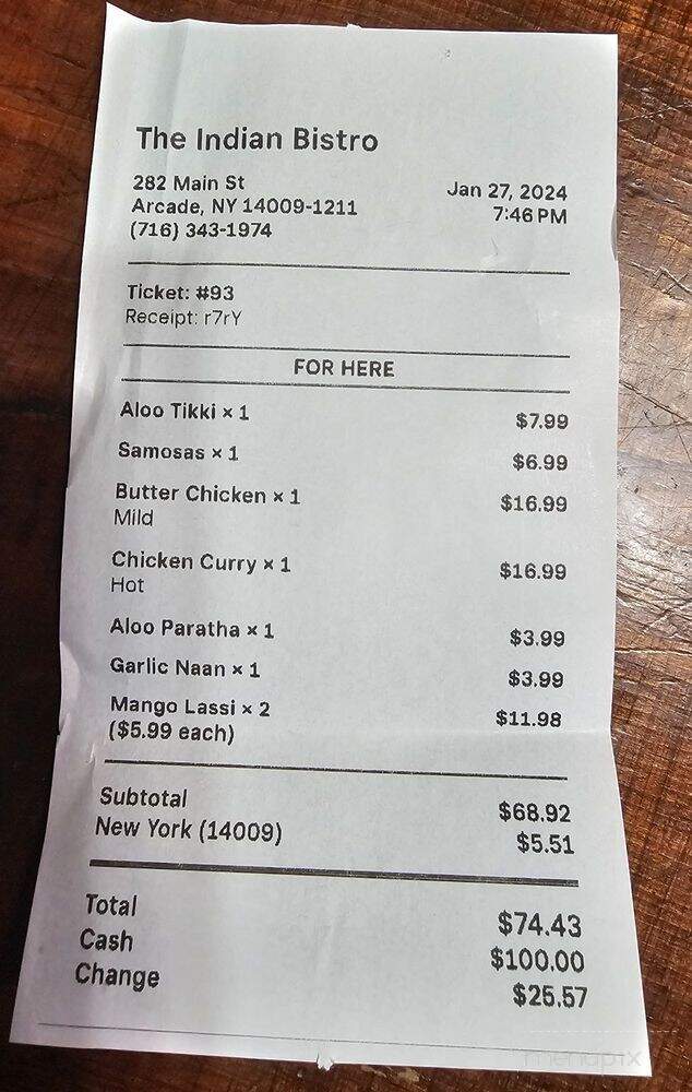 The Indian Bistro - Arcade, NY menu_pic