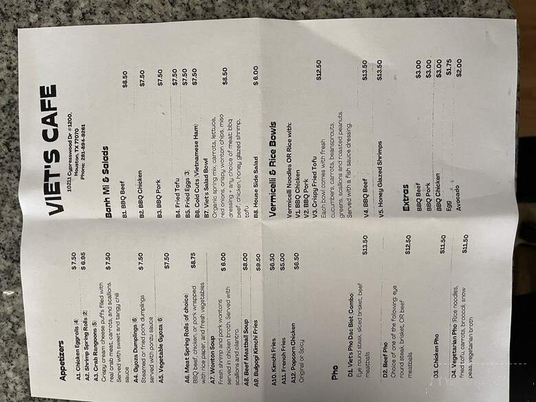 Viet's Cafe - Houston, TX menu_pic