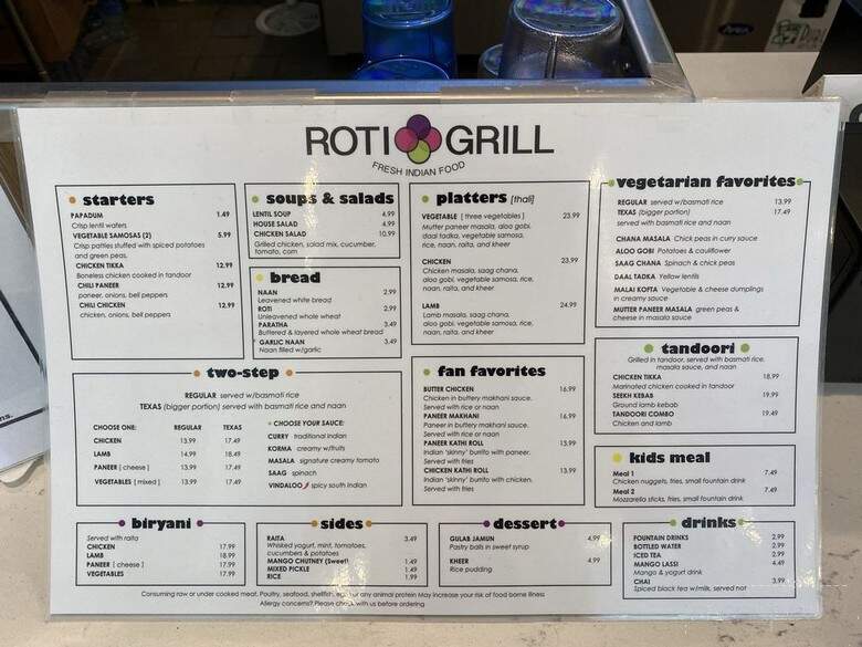 Roti Grill - Dallas, TX menu_pic