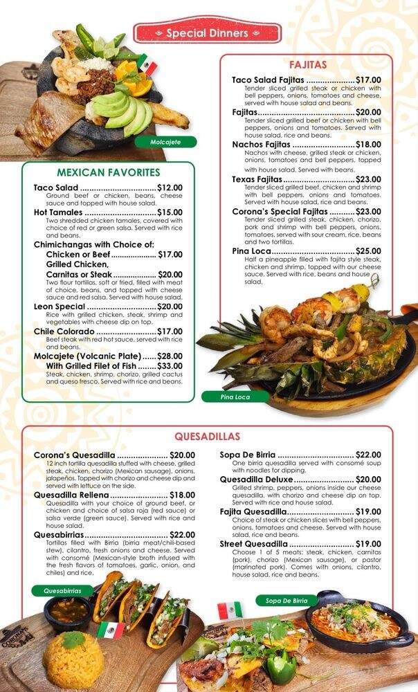Corona's Authentic Mexican Restaurant - Rochester, NY menu_pic