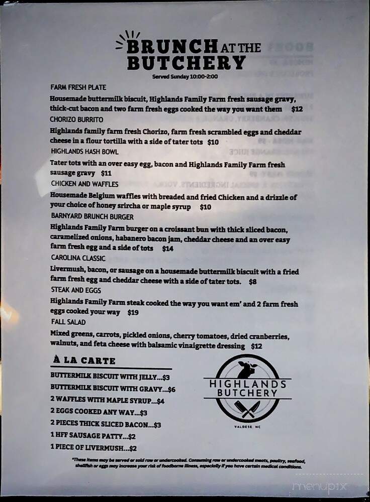 Highlands Butchery - Valdese, NC menu_pic