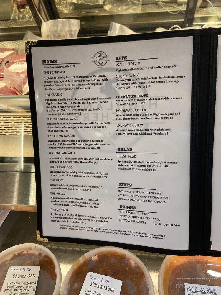 Highlands Butchery - Valdese, NC menu_pic