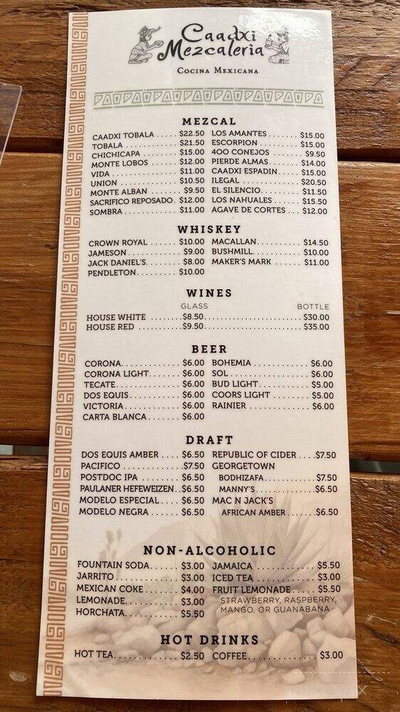 Caadxi Mezcaleria - Redmond, WA menu_pic