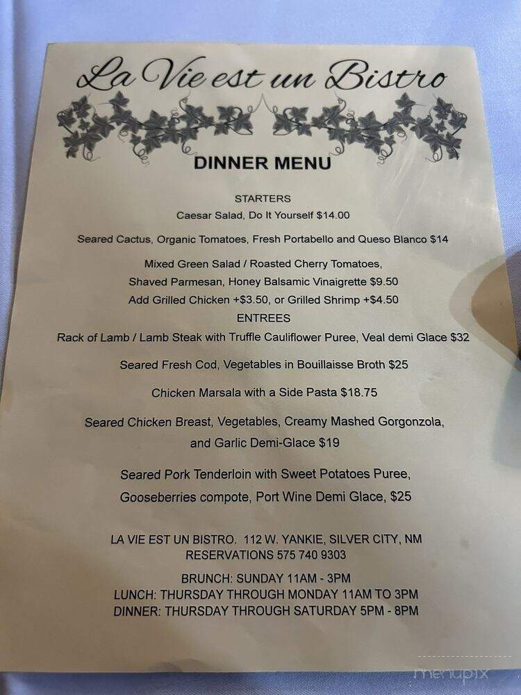La Vie Est Un Bistro - Silver City, NM menu_pic