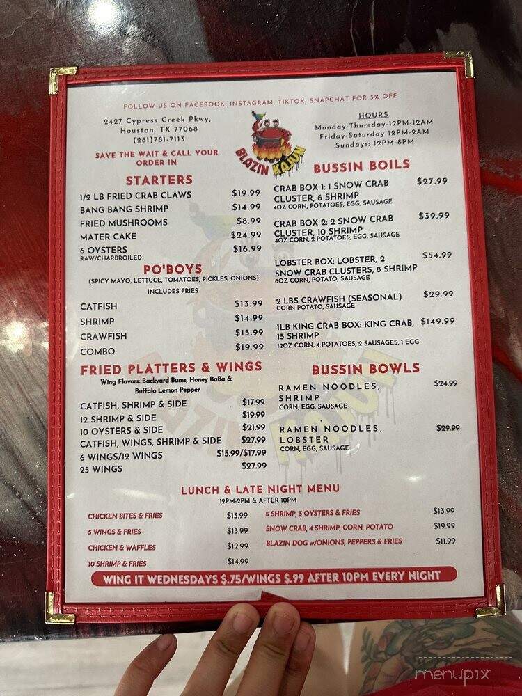Blazin Kajun - Houston, TX menu_pic