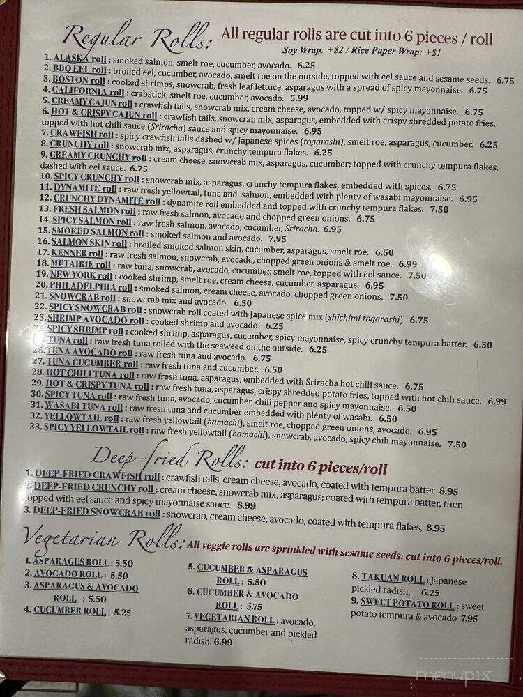 Okini Sushi Bar - River Ridge, LA menu_pic