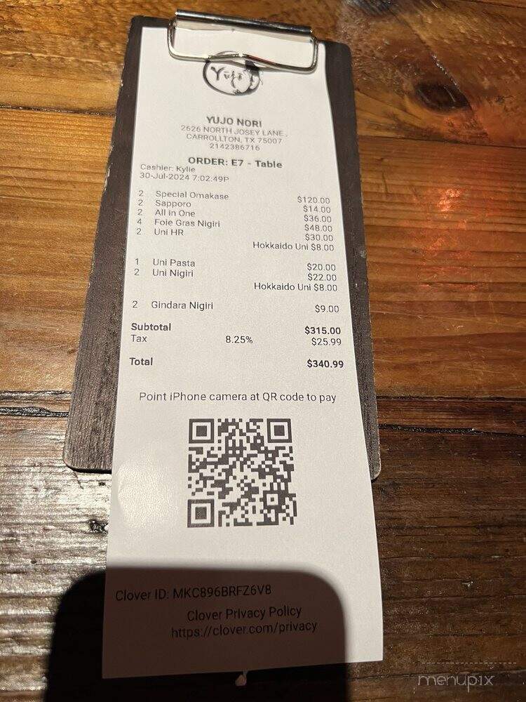 Yujo Nori - Carrollton, TX menu_pic