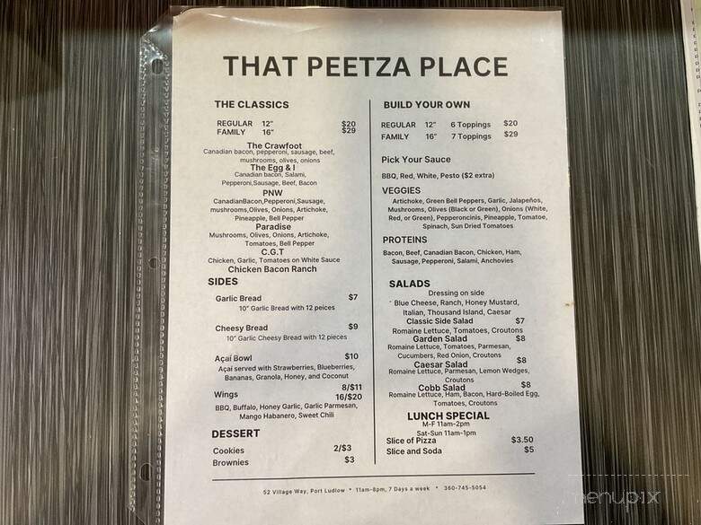 That Peetza Place - Port Ludlow, WA menu_pic