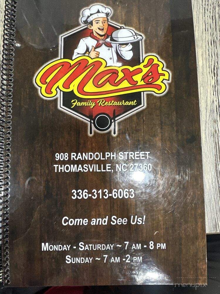 Max's Diner - Thomasville, NC menu_pic