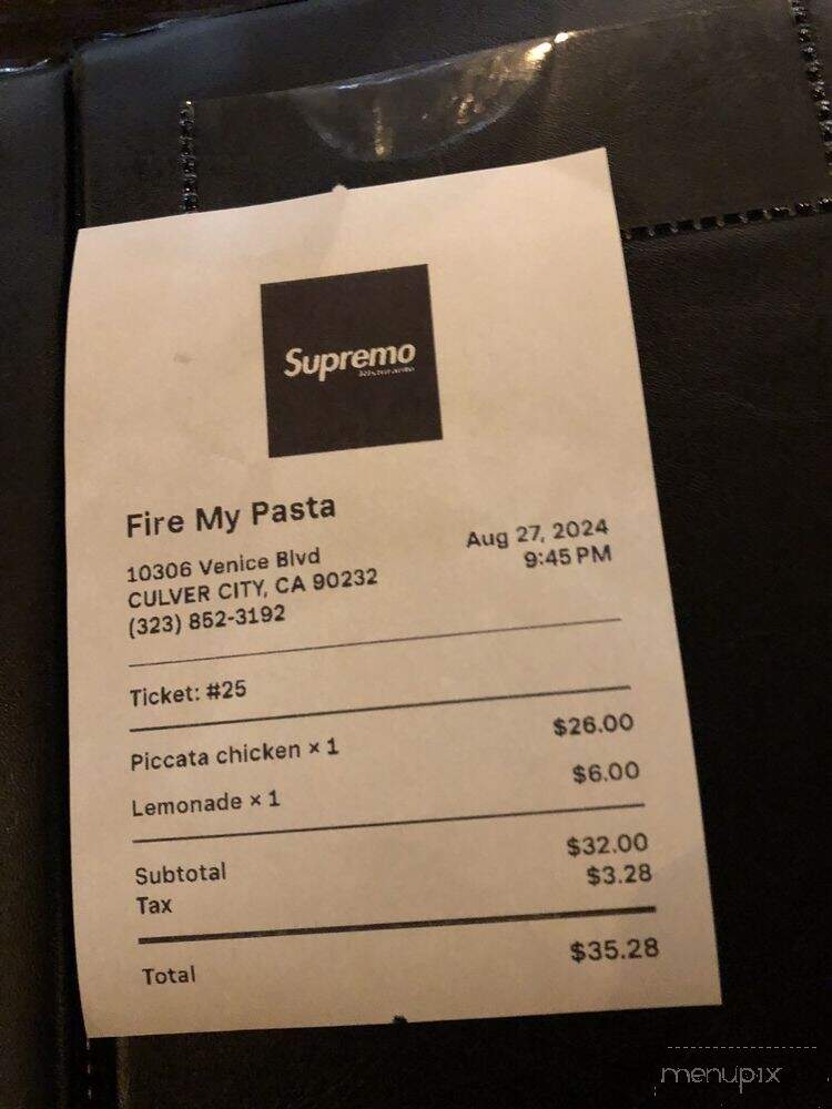 Fire My Pasta - Culver City, CA menu_pic