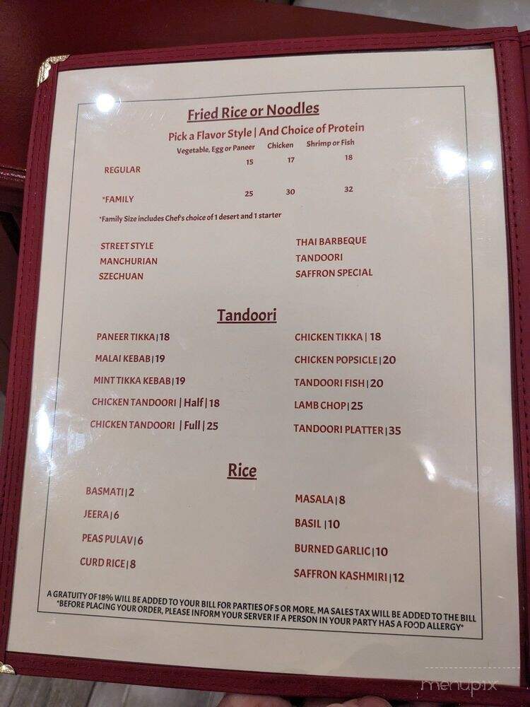 Saffron - Marlborough, MA menu_pic